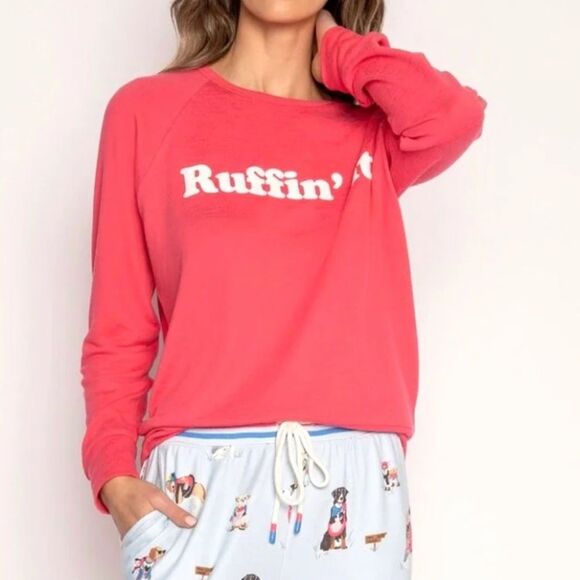 EUC PJ Salvage 'Ruffin it' Soft Lightweight Long Sleeve Sweatshirt in Pink XS - Picture 8 of 16